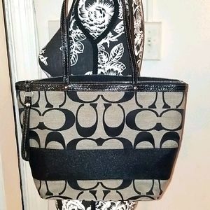 Authentic Coach Black & Gray Canvas Bag